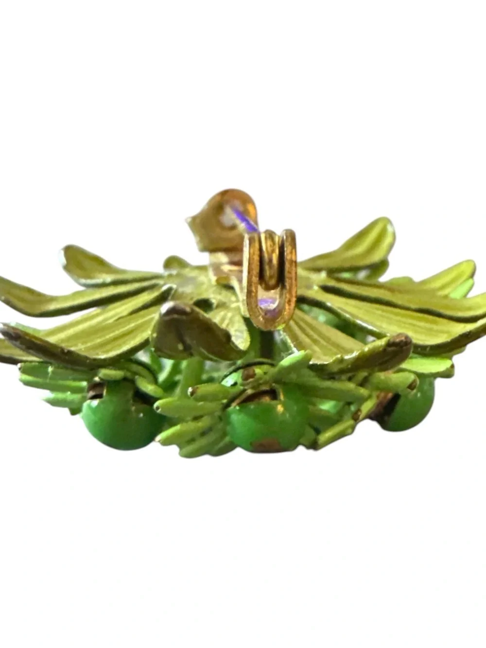Vintage 1960s Green Enamel Floral Brooch Pin Mid Century Flower Bouquet 1.25”
